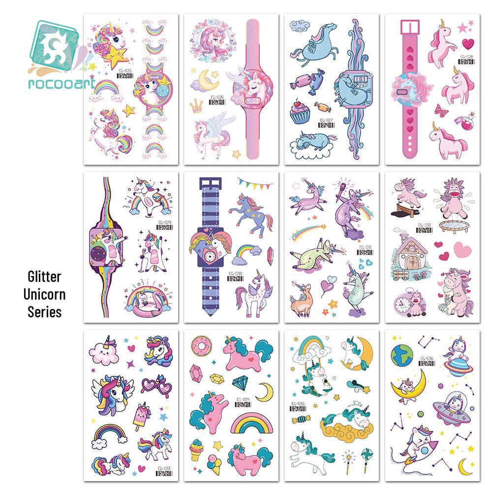 Unicorn Glitter Tattoo Stickers: Cute Temporary Cartoons for Kids