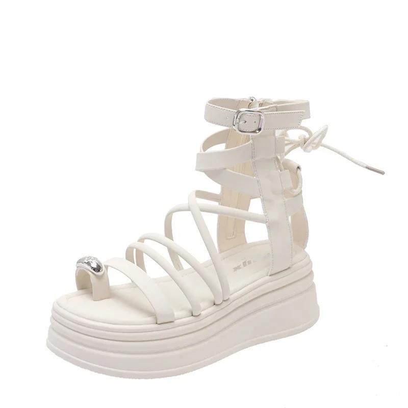 New Round Head Set Toe Women's Shoes Thick Soled Roman Sandals Tide Hollow Cold Boots Women