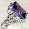 Women'S Purple Cubic Zirconia Ring With Flower Design - Fashionable Wedding Anniversary Party Jewelry Accessory