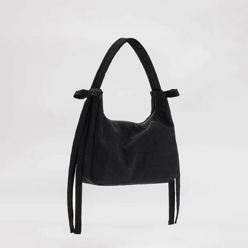 American Bow Handbag Solid Color Zippered Nylon Bag Women s Fashionable Versatile Shoulder Bag Tassel Design Simple Underarm Bag 23X7X15CM чёрный