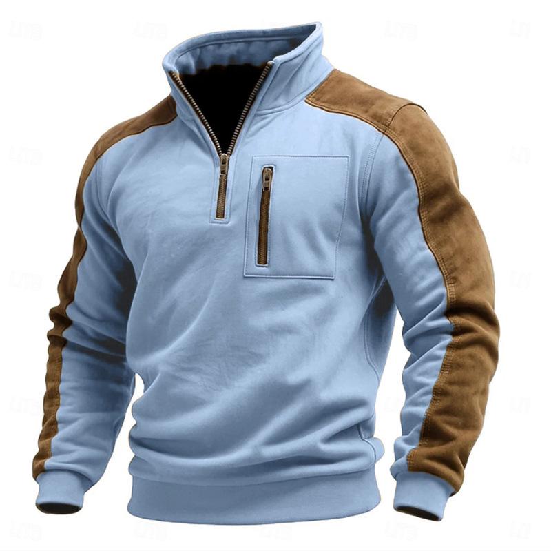 Men's Autumn/Winter Color Block Stand Collar Hoodie