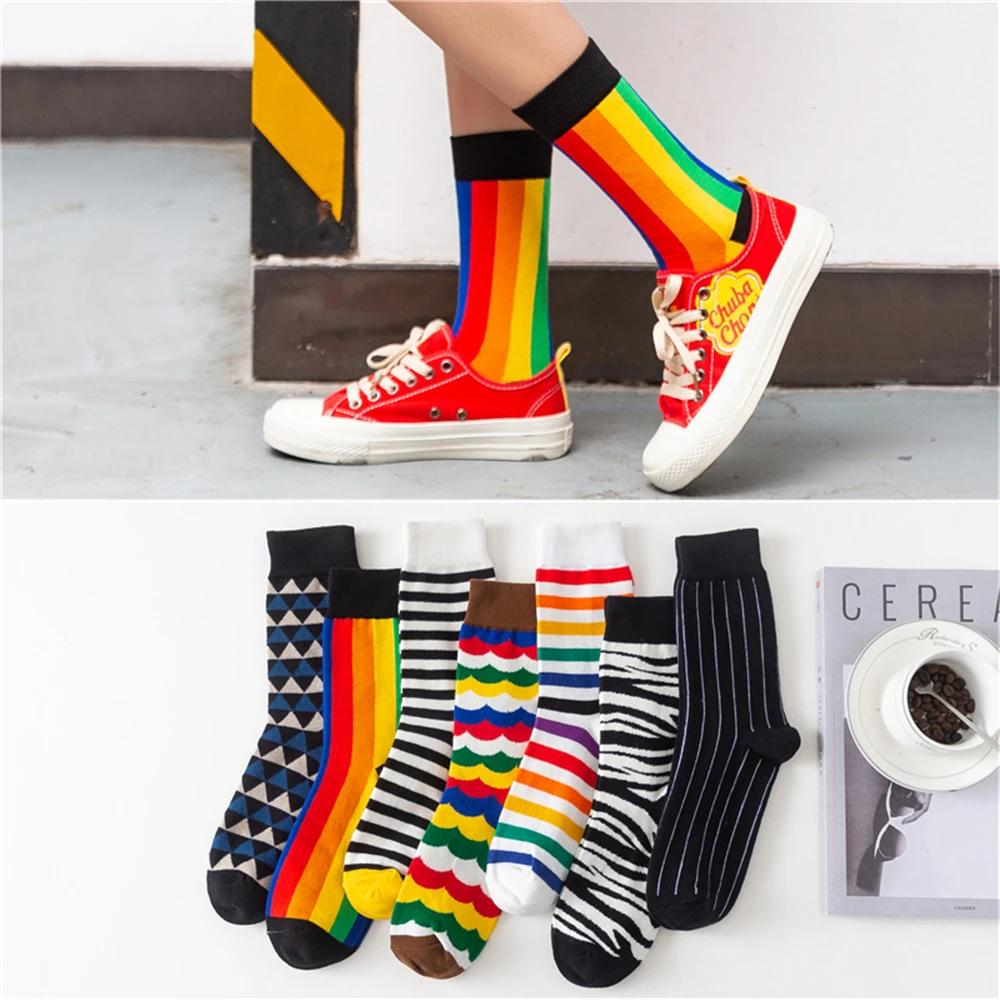 Bunte Streifen Kunst Socken für Herren Wintermode Regenbogenstreifen Zebra Muster Business Crew Unisex Dropship