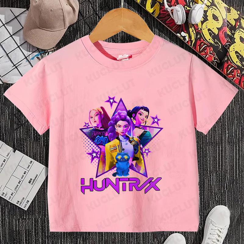 

Kpop Охотник на демонов HuntrX Детская футболка для девочек и мальчиков, мультяшная футболка, летняя повседневная футболка с коротким рукавом, удобная детская одежда 140