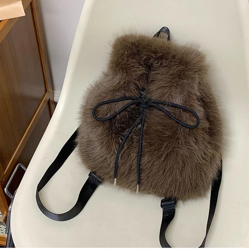 

Зимние Милые Плюшевые Повседневные Рюкзаки Модные Изысканные Большой Вместимости Сумки Через Плечо Простые Трендовые Портативные Женские Рюкзаки 26x13x26cm кофейный