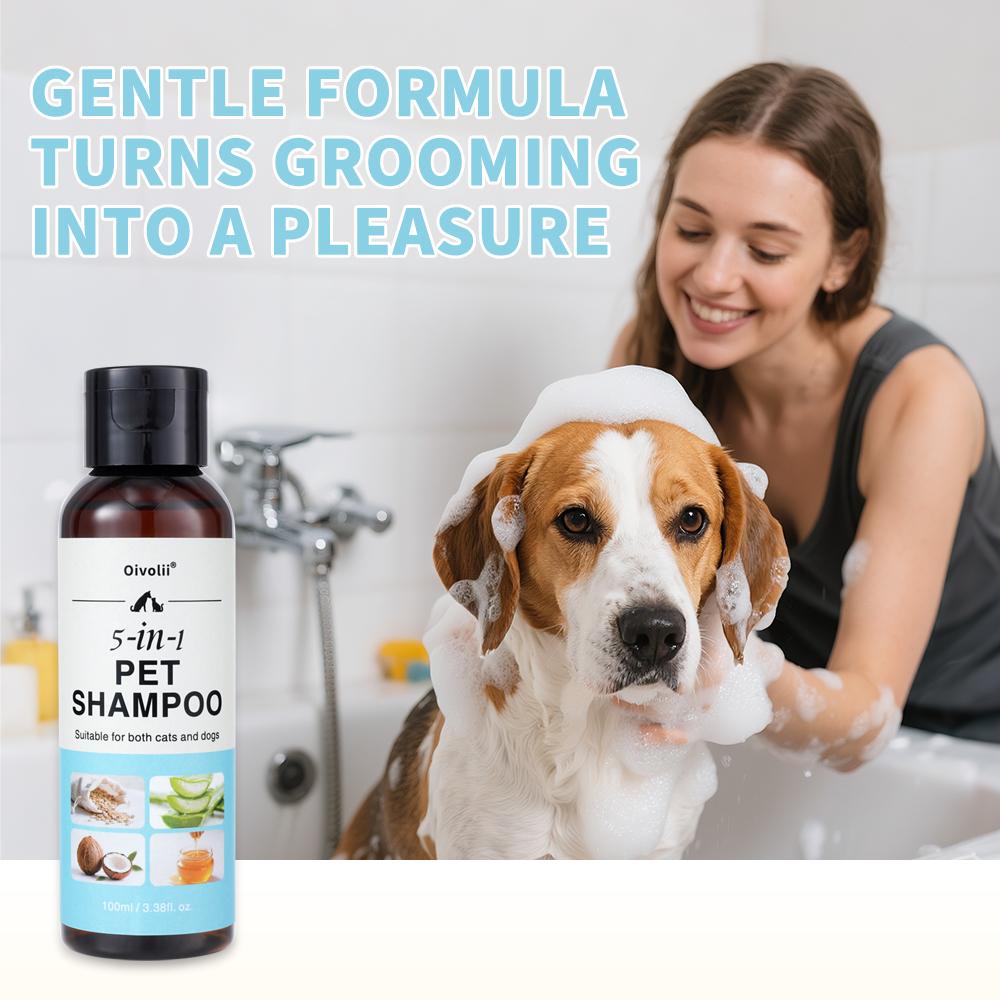 Deep Cleansing 5-in-1 Pet Shampoo - For Cats Dogs Full Body Use, Soft Combing Fluffy Clean Grooming