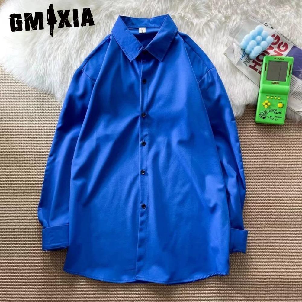 

GMXIA Женские модные повседневные однотонные блузки и рубашки-поло с длинным рукавом с принтом XXXL ярко-синий