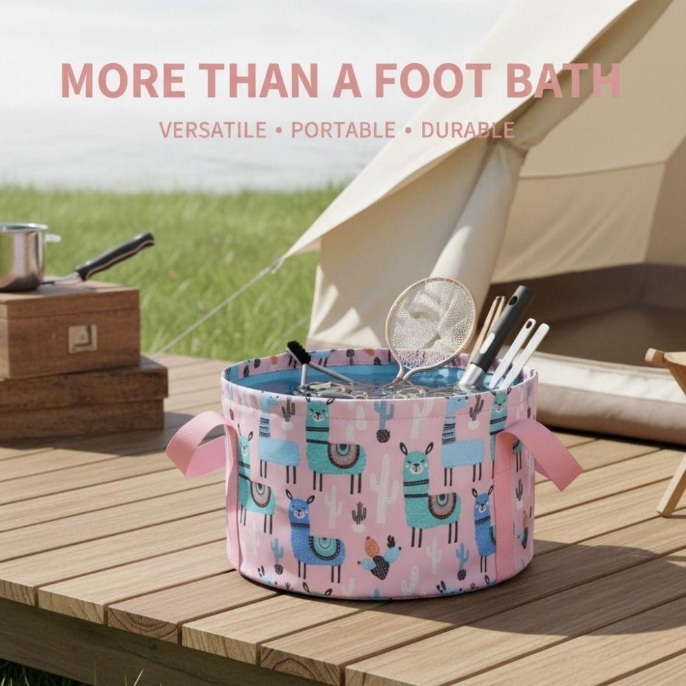 

Oxford Cloth Folding Wash Basin Portable Collapsible Foot Bath Durable Collapsible Bucket Fishing Pink