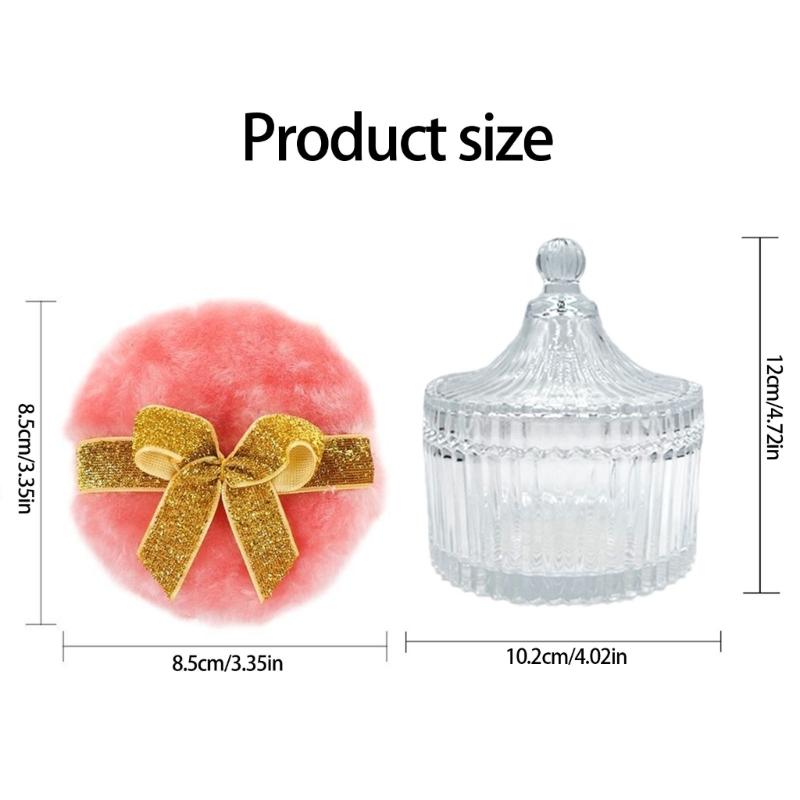 Large Body Powder Puff Glass Storage Jar With Dustproof Lid For Cosmetic Cotton Swabs Makeup Equipment
