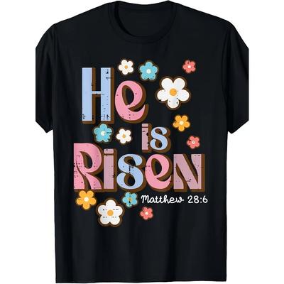 He Is Risen Christian Faith T-Shirt- Jesus Resurrection Church Apparel, Comfortable Casual Short Sleeve Tee with Religious Graphic Print