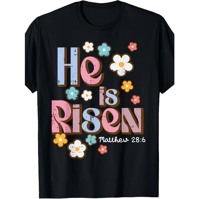

He is Risen Christian Faith T-Shirt- Jesus Resurrection Church Apparel, Comfortable Casual Short Sleeve Tee with Religious Graphic Print S чёрный