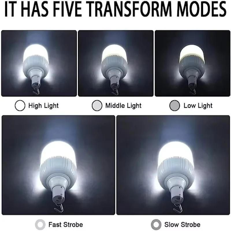 Rechargeable Camping Light Portable LED Work Lamp Outdoor Emergency Light with Hook Multi Modes USB Charging for Fishing BBQ