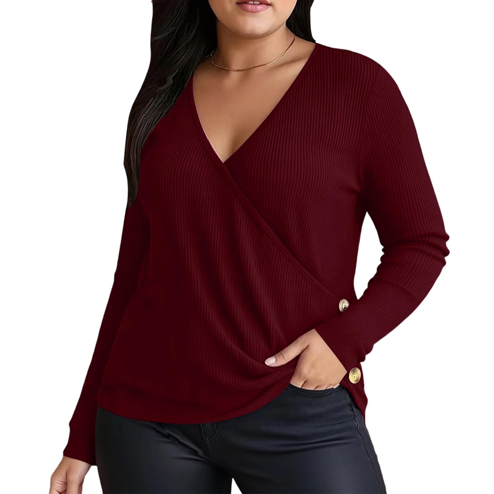 

Women s Fashion Casual Oversized Long Sleeve Loose Fit Top XXL винний