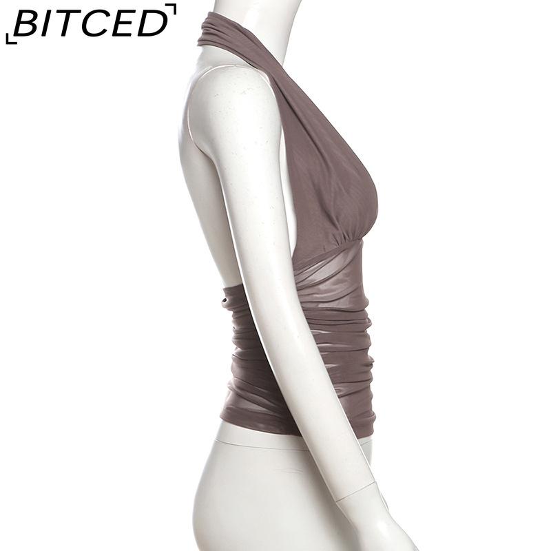 BITCED Spring Women's Solid-Color Slim-Fit Streetwear Fashion Halter Neck Sexy Backless Tank Top