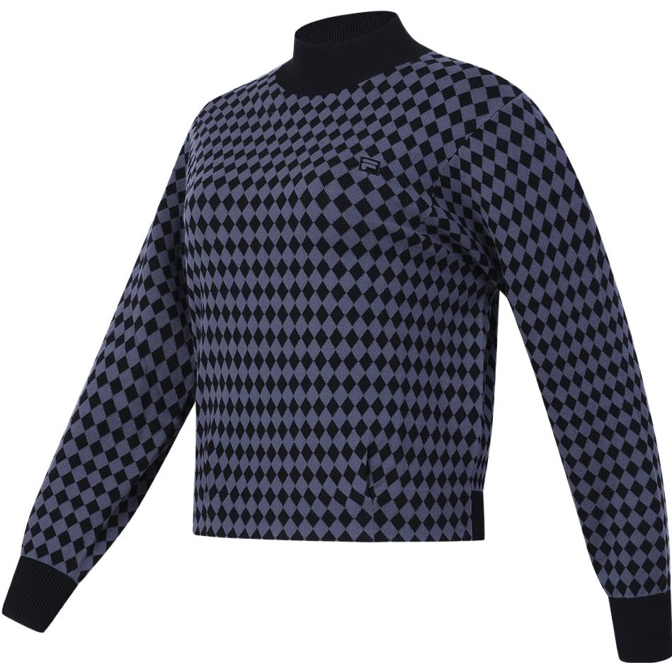 FILA Plaid Print High Neck Long Sleeve Knit Top Men tops Deep-Black A11W345405FBK