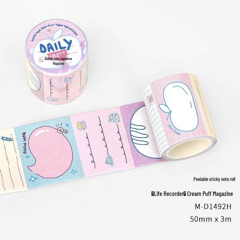 Tearable Sticky Notes Roll - Life Recorder Series: Simple Artistic Pattern Reminder Stickers for Students