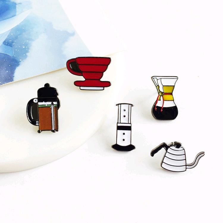 AeroPress Pour-Over Kettle Mini Enamel Coffee Brooch Badge Accessory