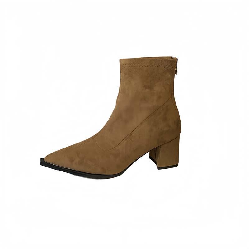 Pointed Short Boots Women's 2025 Autumn and Winter New Women's Boots Thick Heel Short Boots High Heels Niche Boots Suede Thin Boots