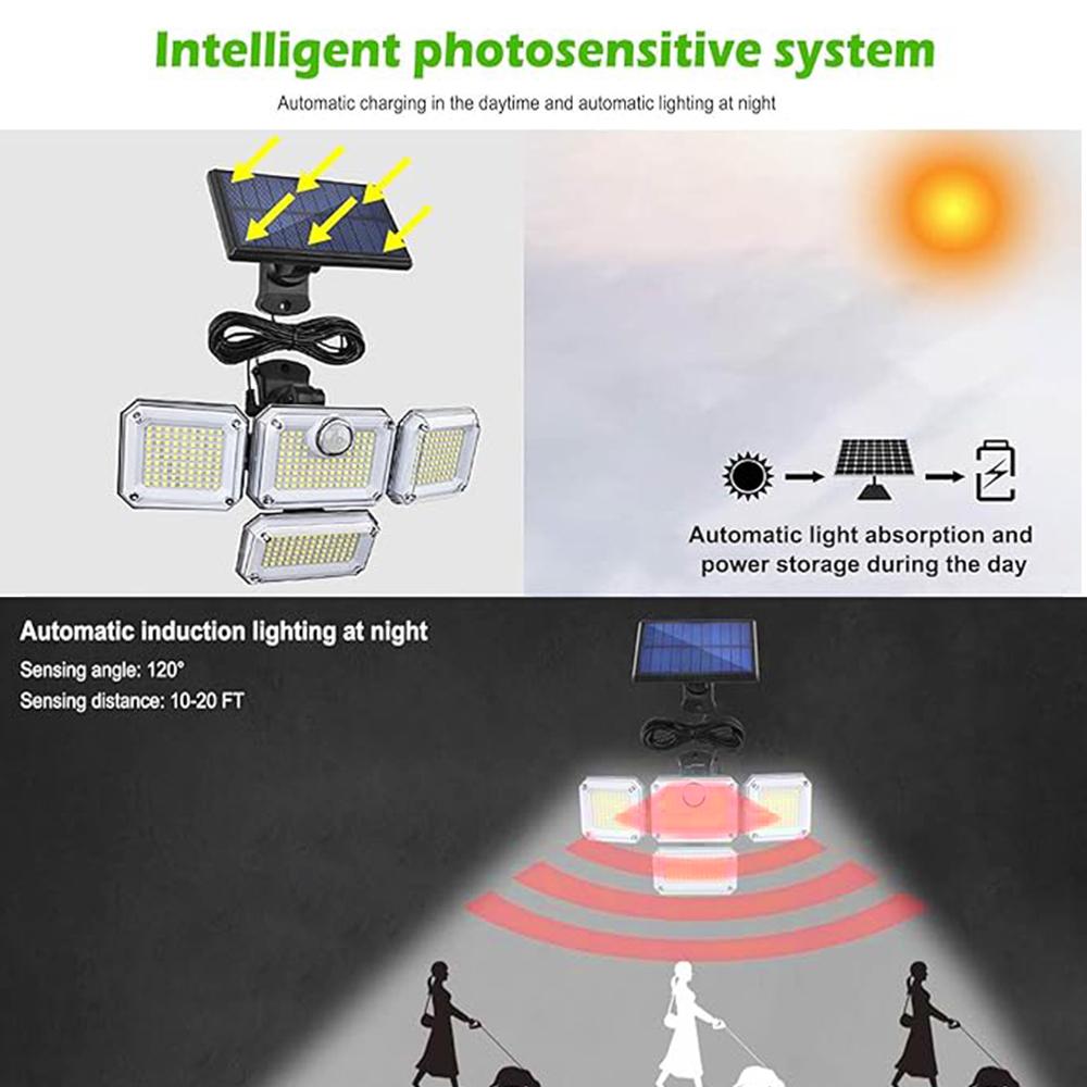 333LED Solar Light 333led IP44 Waterproof Outdoor Indoor Solar Garden Lamp With Adjustable Head Wide Lighting Angle With 3 Mode