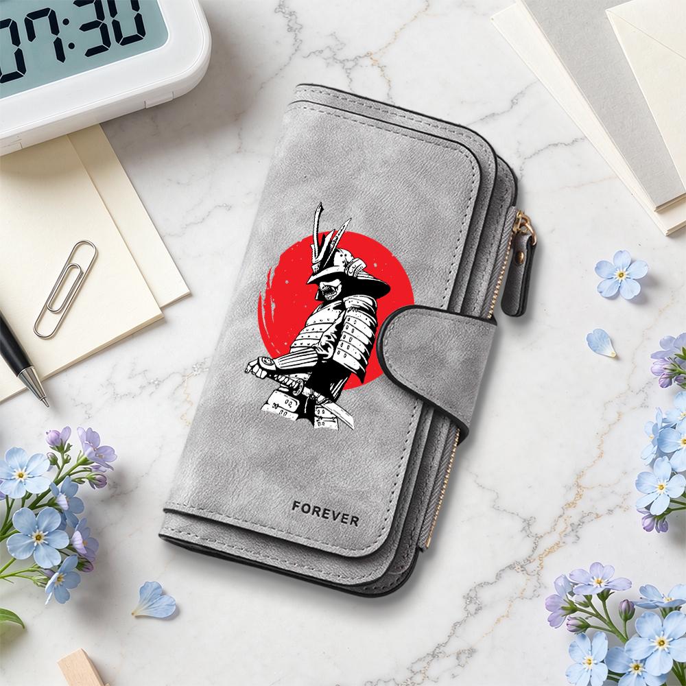 Stylish Samurai Print Long Wallet Fashion Portable Card Holder Casual Daily Purse