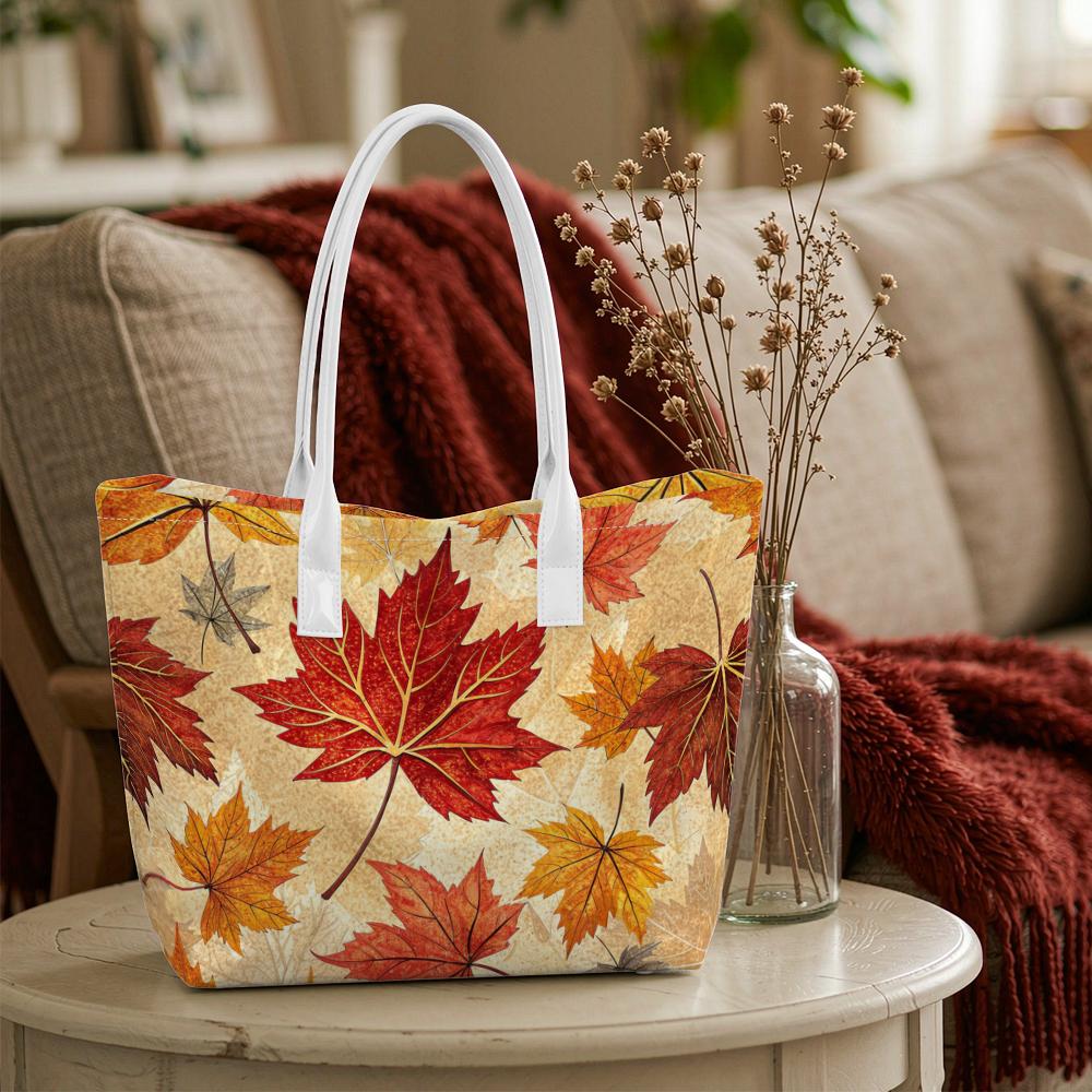 Fall Maple Leaf Print Tote Bag Fashion Casual Large Capacity Daily Outdoor Handbag