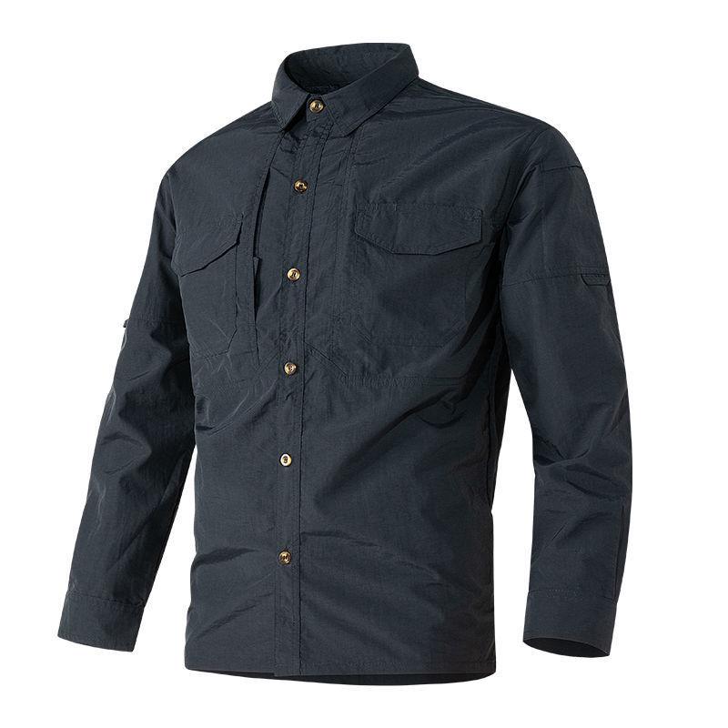 Men's Multi-Pocket Quick-Dry Workwear Shirt - Long/Short Sleeve, Loose Fit, Plus Size