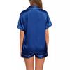 Pajamas Women's Summer Short Sleeve Top and Shorts Sleepwear Loungewear Blue Cardigan Solid Color Laides Nightwear 2PCS/Set
