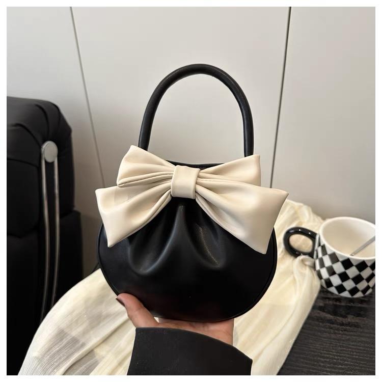 

Women s Mini PU Clutch Bag Lightweight Small Purse with Bow Handle Magnetic Closure Coin Purse Soft Tote Handbag for Girls чёрный
