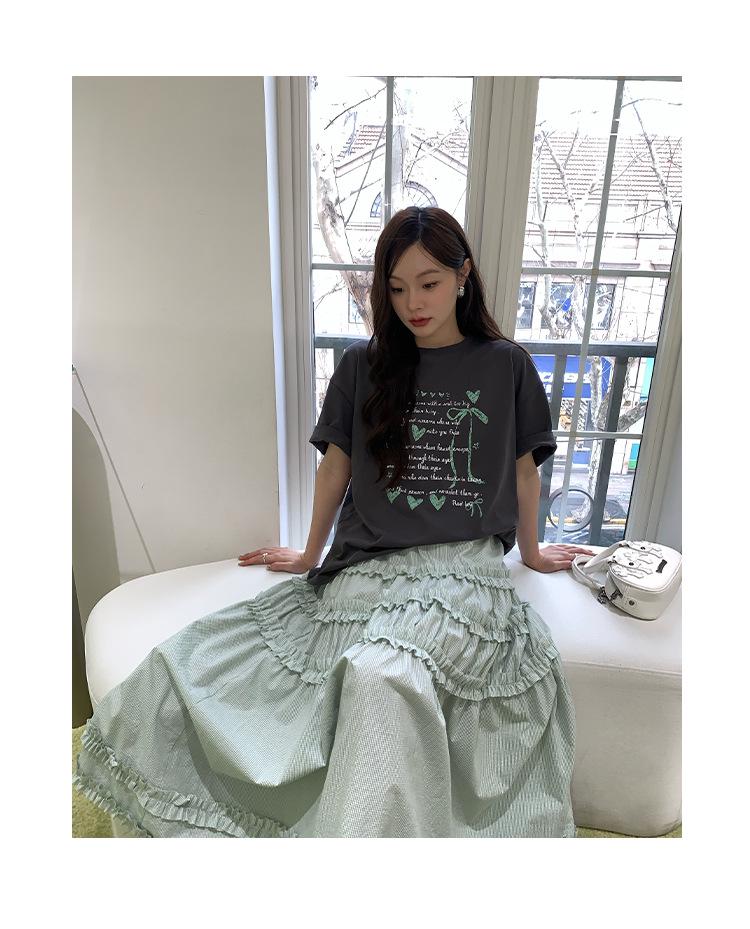 2025 Sommer Französisch G Elch-Print Rundhals Locker Damen Baumwoll-T-Shirt