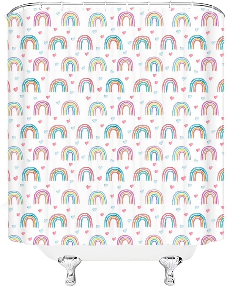 Rainbow Shower Curtain Cartoon Pattern Cute Boho Modern Simple Girls Decoration Bathroom Bathtub Decoration Set with Hooks
