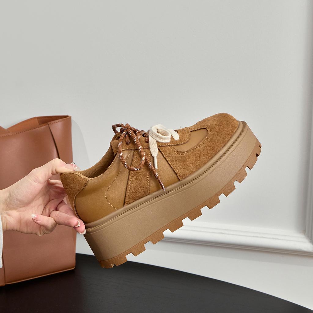 2025 Spring New Muffin Platform German Training Shoes Niche Maillard Casual Women's Shoes Versatile Short Height Increasing Board Shoes