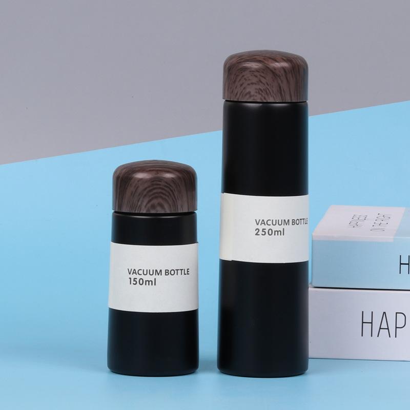 Mini Small Straight Cup Pocket Two New Lovely Ladies Cup Vacuum Vacuum Cup Wood Grain Cover Korean Version of Creative Water Cup