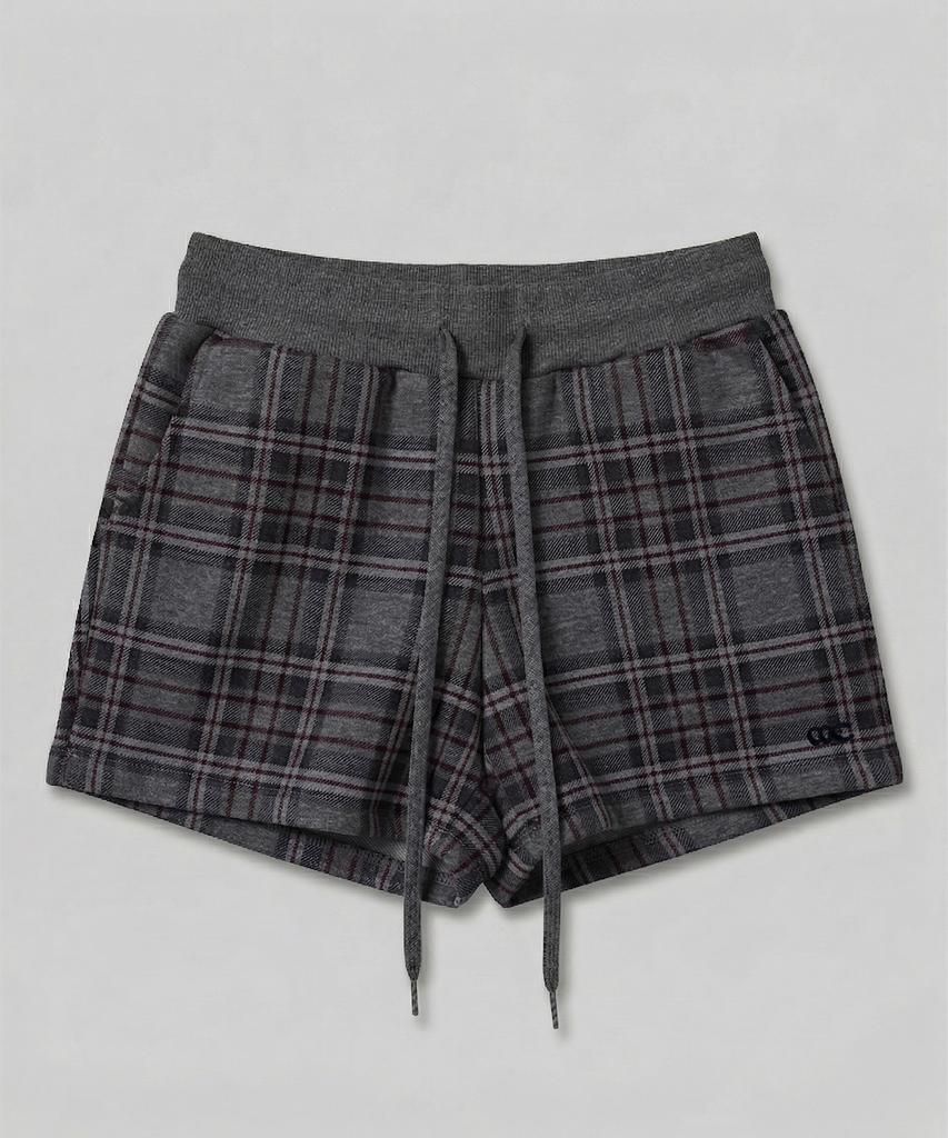 CHICKS Tartan Check Elastic Waist Sweat Shorts Melange