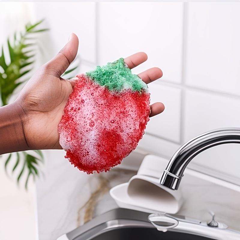 Festive 4Piece Strawberry Kitchen Scrubbers Hand Wash Only, Super Fine Fiber, Acrylic Cover, Modern Design, 10cm x 3.9in