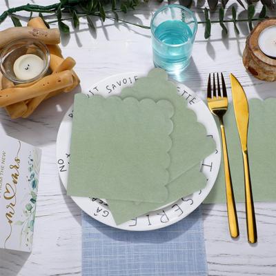 100 Sheets 25CM Scalloped Cocktail Napkin 2 Layers Thick Square Disposable Baby Shower Wedding Birthday Party Dessert Beverage Dinner Paper Napkin