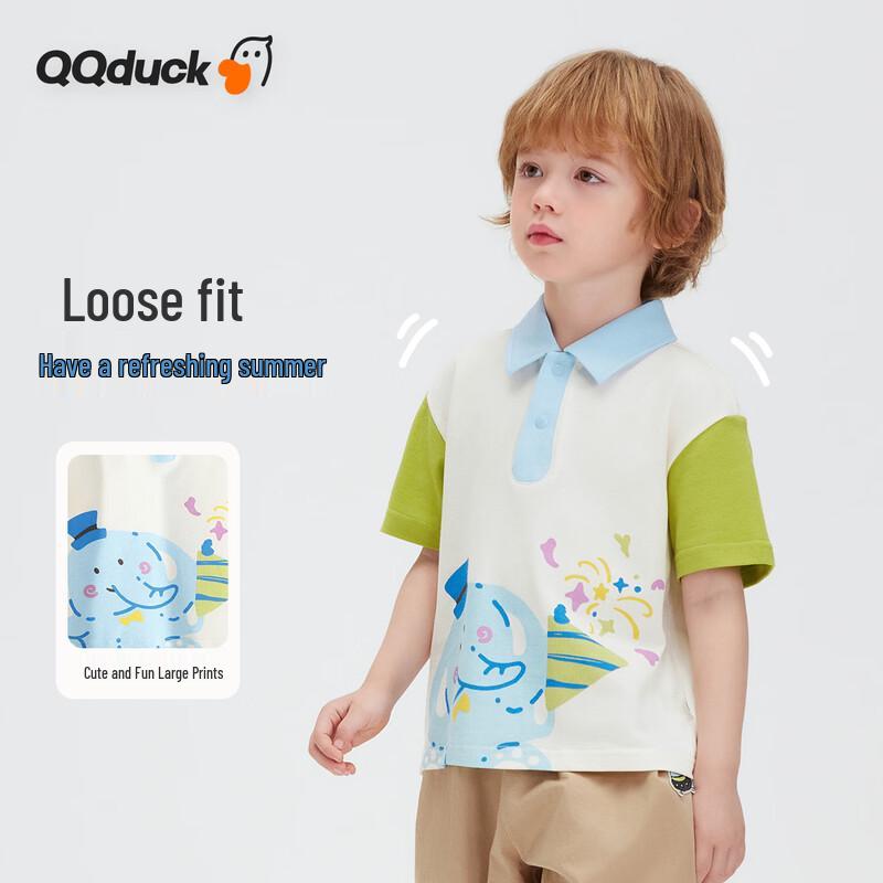 QQ DUCK Boys' Cartoon Elephant Short Sleeve Polo T-Shirt