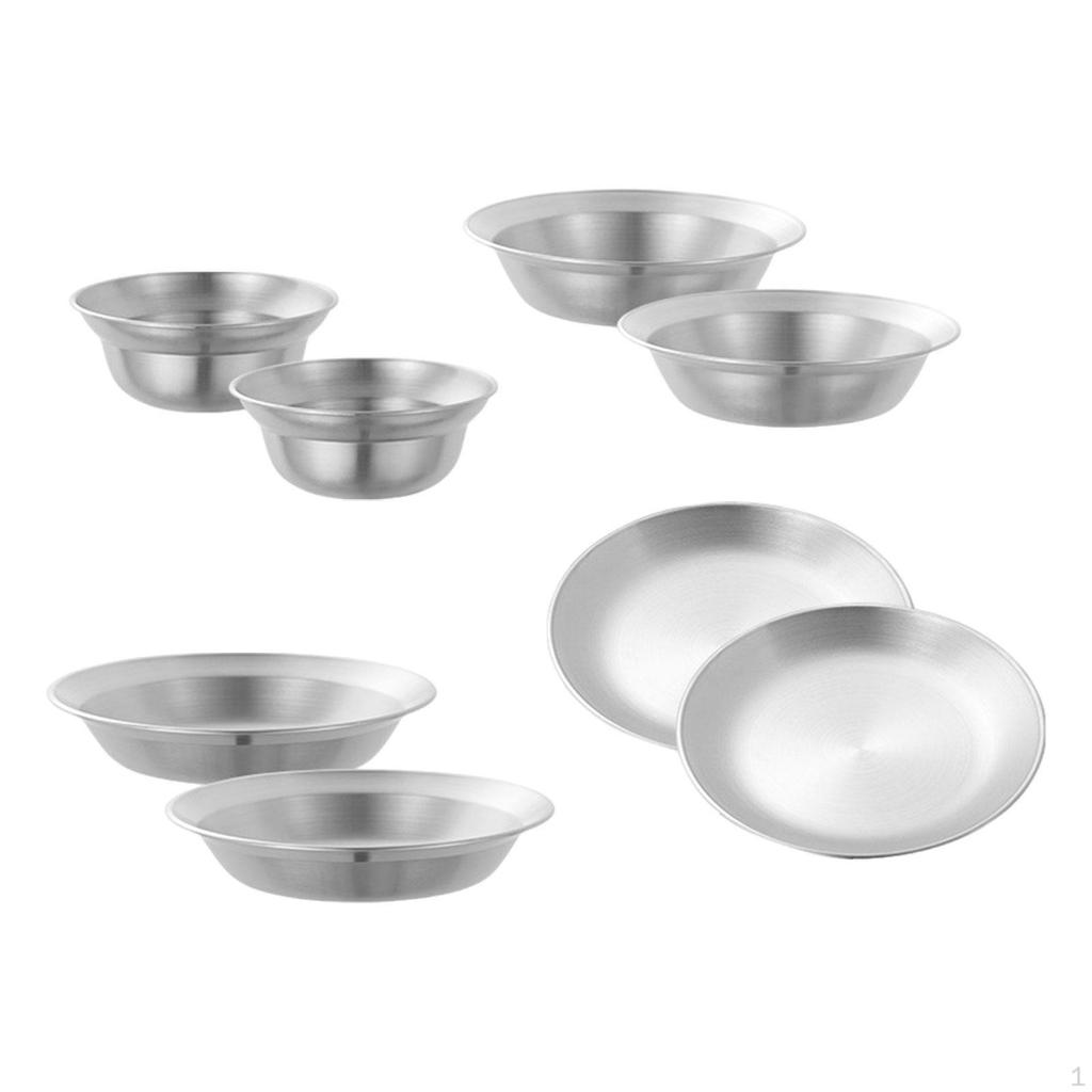 4 Pieces Outdoor Utensils Stainless Steel Plates Bowls Mess Tableware Portable Camping Cutlery