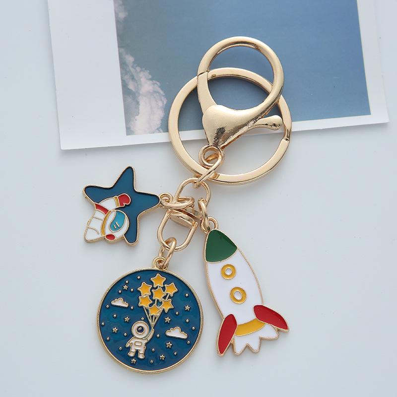 Cute Cartoon Astronaut and Rocket Keychain Gift Single OPP Bag Package