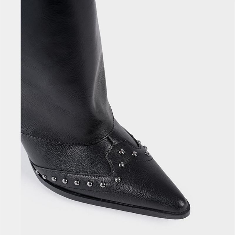 Fashion Vintage Autumn Winter Rivet Women Knee-high Boots Fashion Soft Leather Thin High heels Western Knight Long Booties Casual Shoes