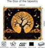 Tree Of Life Tapestry,Boho Design With Golden Tree,Moon Stars And Feathers On Black Background Print Wall Hanging For Home Decor