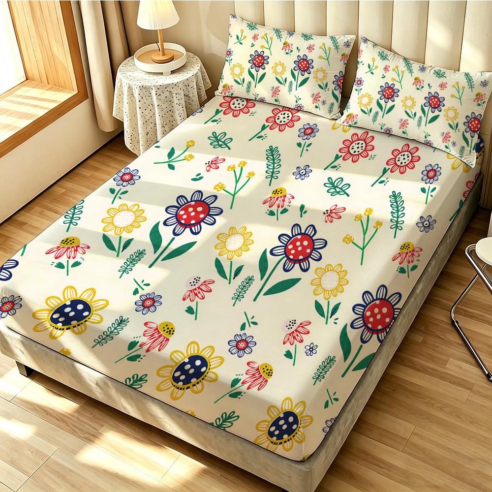 3pcs Colorful Floral Printed Coreless Bed Sheet Set, Multi Size Soft Bed Cover, Bedroom Bedding, Gift Decoration