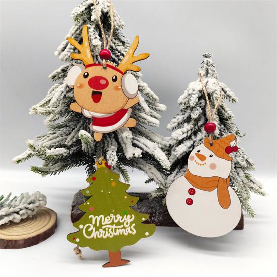 Christmas Wooden Ornaments Vintage Snowman Reindeer Santa Gingerbread Man Christmas Tree Hanging Decoration for Winter Home Decor