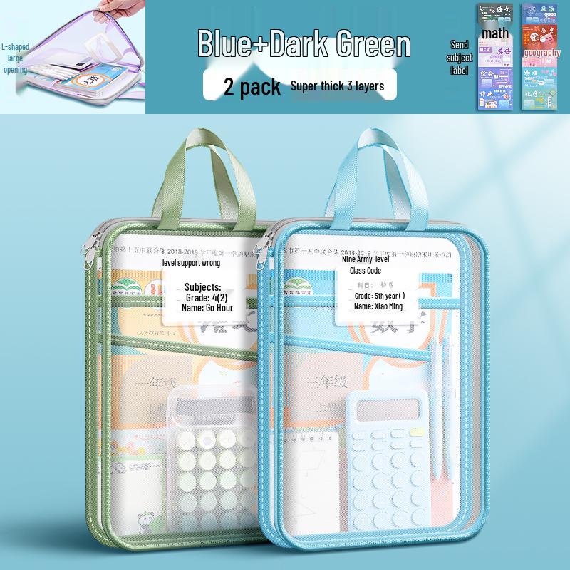 Transparent L-Shaped Mesh Zip Bag for Elementary Students