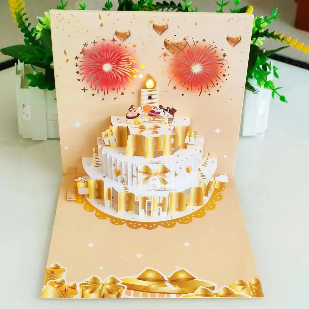 Blowing Music Greeting Card Happy Three-dimensional Greeting Card Singing Birthday Greeting Card Hollowed Out Paper Carving Gift