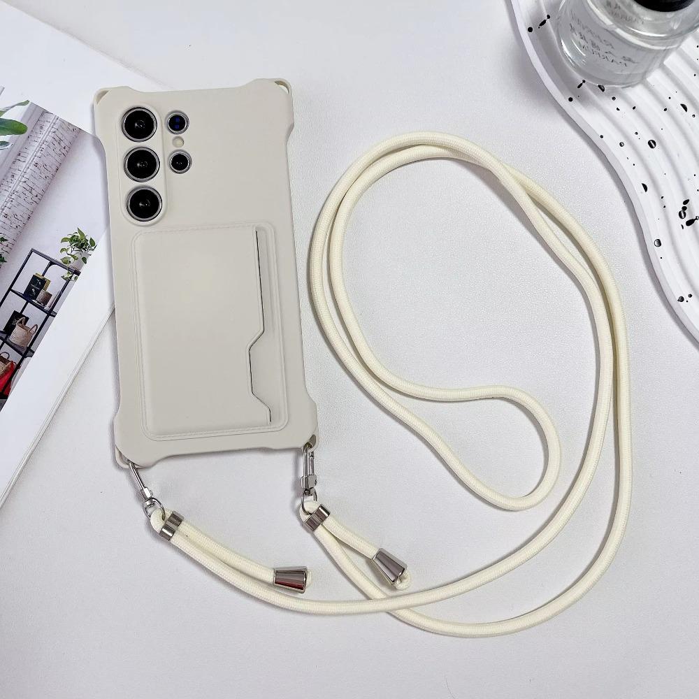 Soft Silicone Phone Case For Samsung S26 Ultra S25 Edge S24 S23 FE S22 Plus Card Holder Lanyard Shockproof Protection Cover