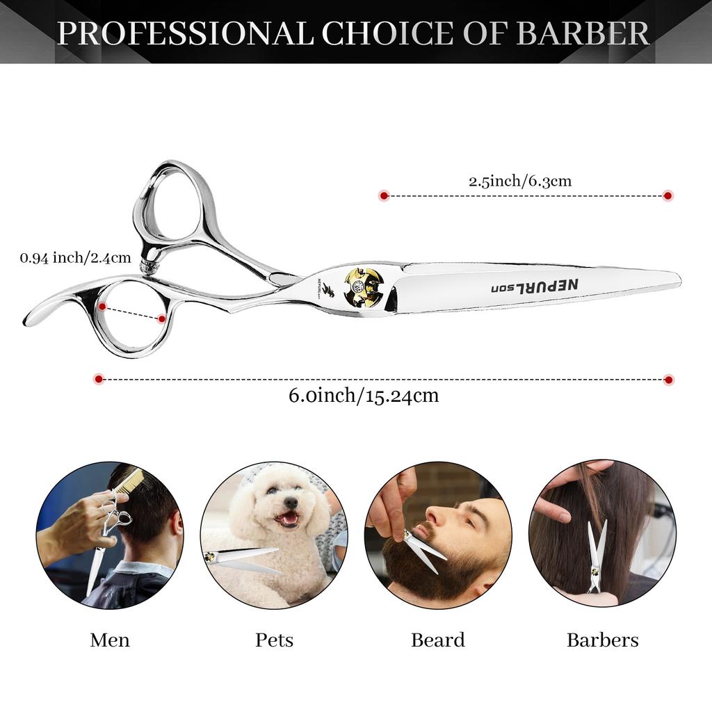 6.0 Inch Vg10 Nepson Gem Model, Hair Scissors, Bangs Scissors, Flat Scissors For Hair Stylists