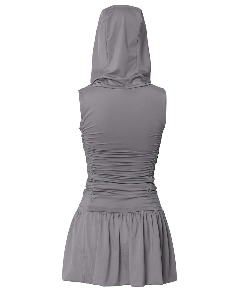 Peulleeoeob Hooded High Neck Dress (Fl-155_Gray)