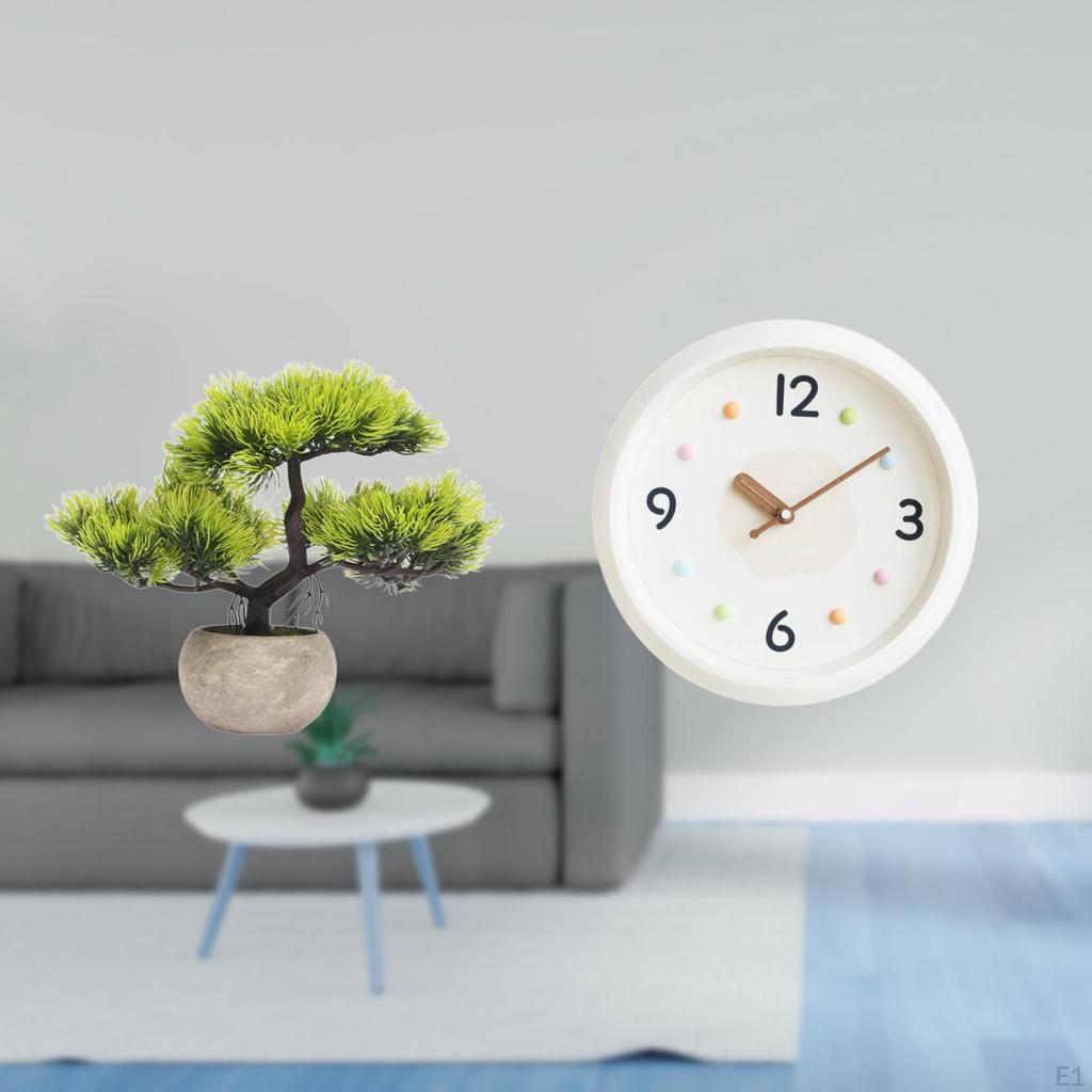 Artificial Bonsai Tree Modern Wall Clock Greenery Faux Plant In Pot Decorative Centerpieces for Home