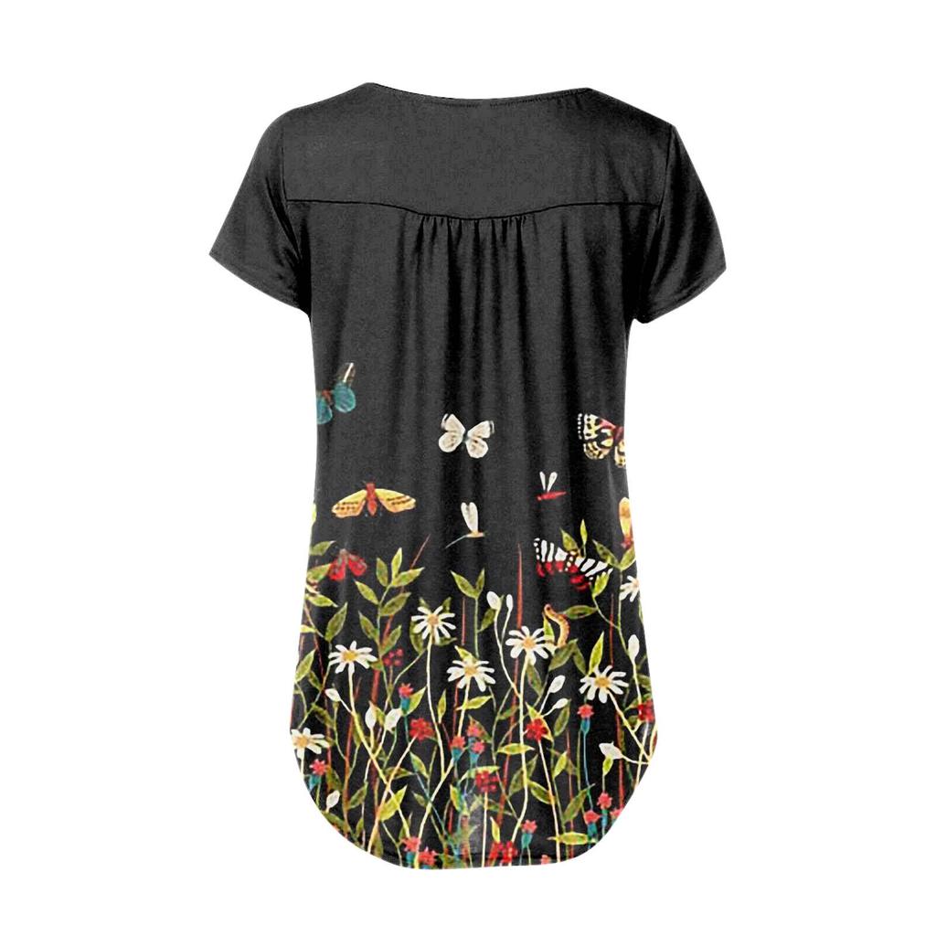 Women's Short-sleeve Loose Tops Casual Plus Size Tunic Button Tops