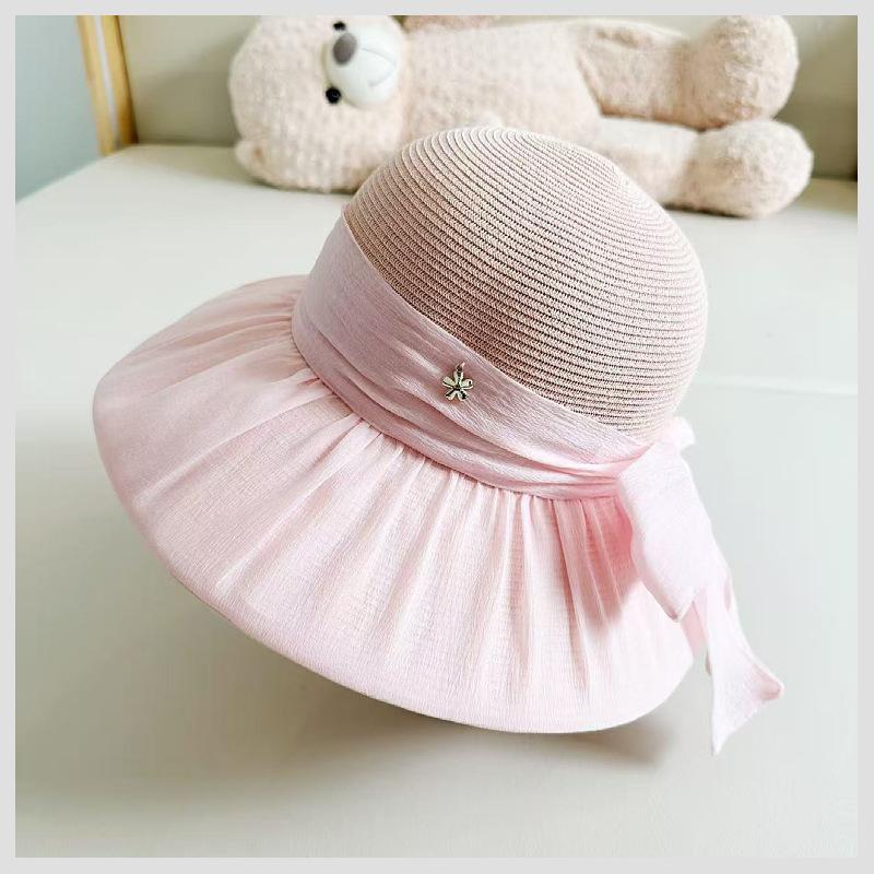 New bow straw hat with enlarged brim sun protection sun hat women's summer versatile anti-ultraviolet cool hat