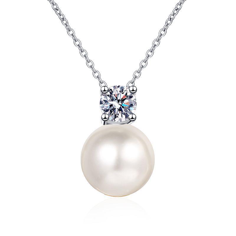 

Korean Style Moissanite & Pearl Pendant Necklace in s925 Sterling Silver 925 Silver